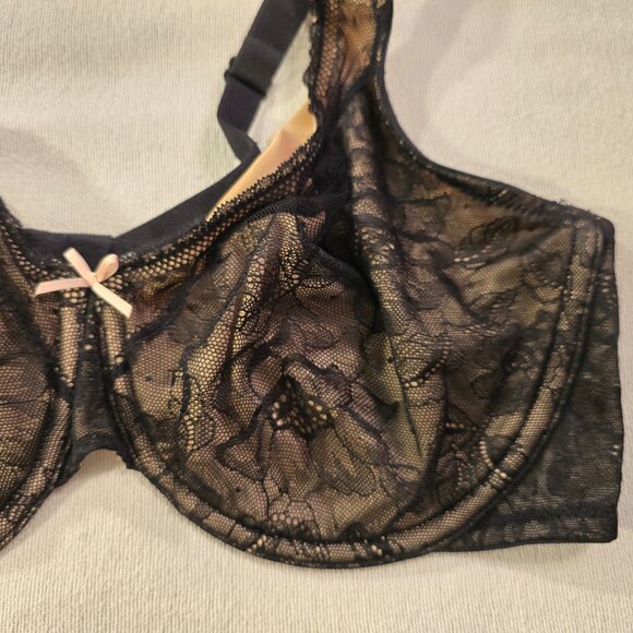 Cacique 40C Black Sheer Floral Modern Lace Bra UL FC GUC SO Pretty Nude - Picture 4 of 11